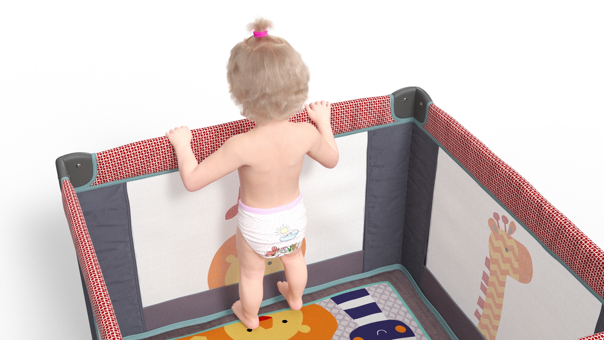 3D model Toddler Girl in Textile Playpen Fur