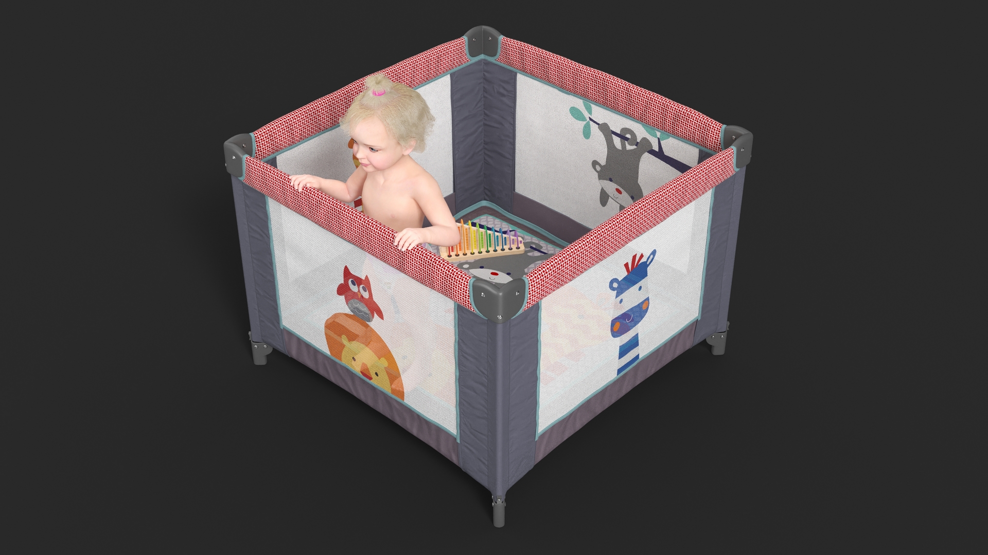 3D model Toddler Girl in Textile Playpen Fur