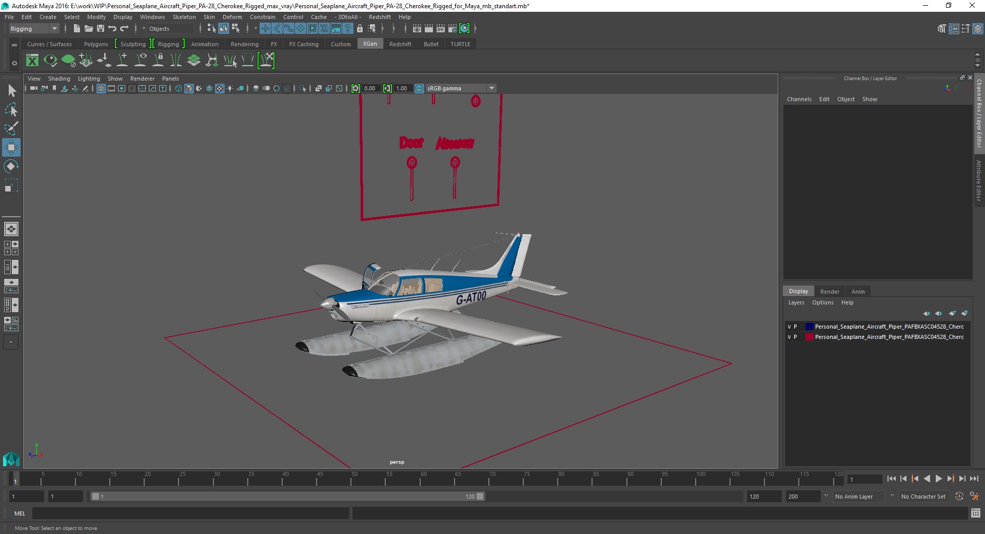 3D Personal Seaplane Aircraft Piper PA-28 Cherokee Rigged for Maya model