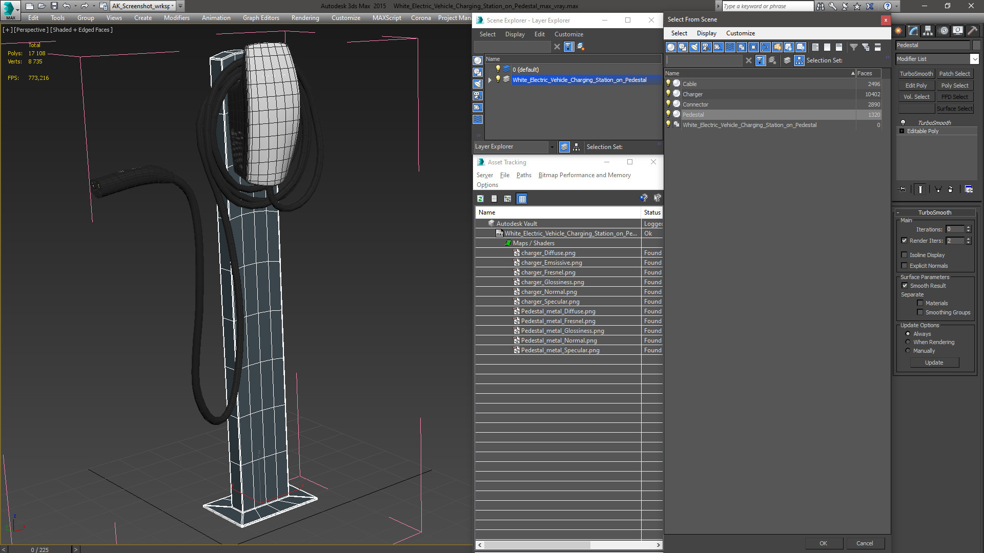 3D White Electric Vehicle Charging Station on Pedestal