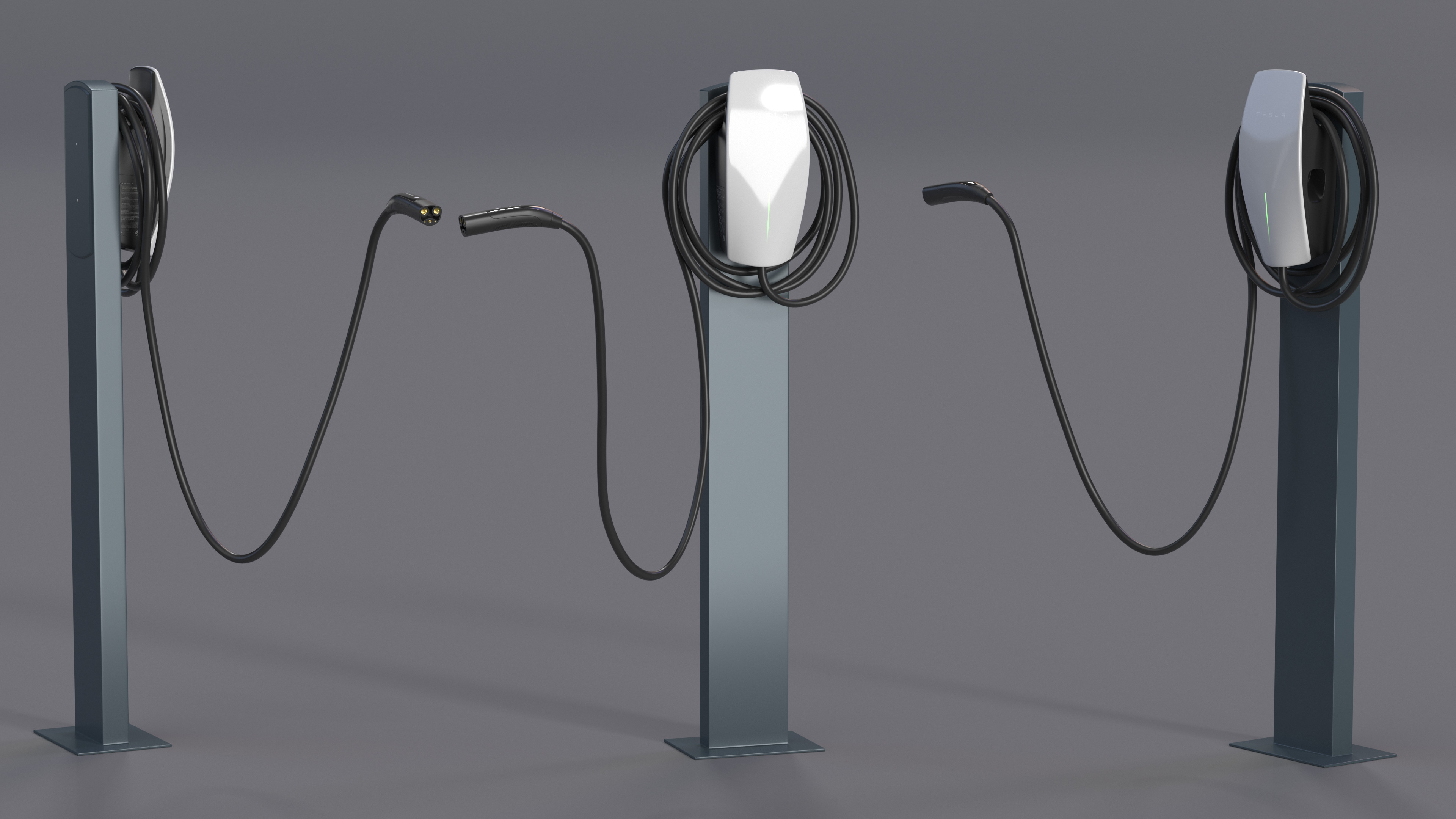 3D White Electric Vehicle Charging Station on Pedestal