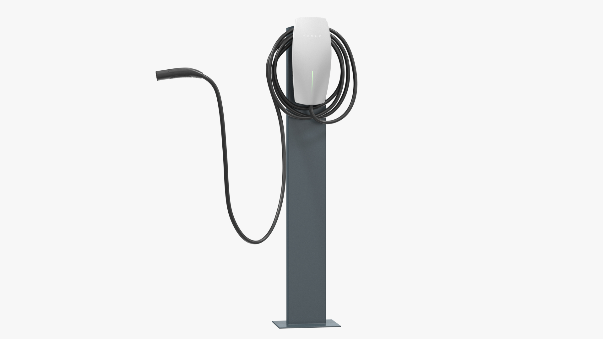 3D White Electric Vehicle Charging Station on Pedestal