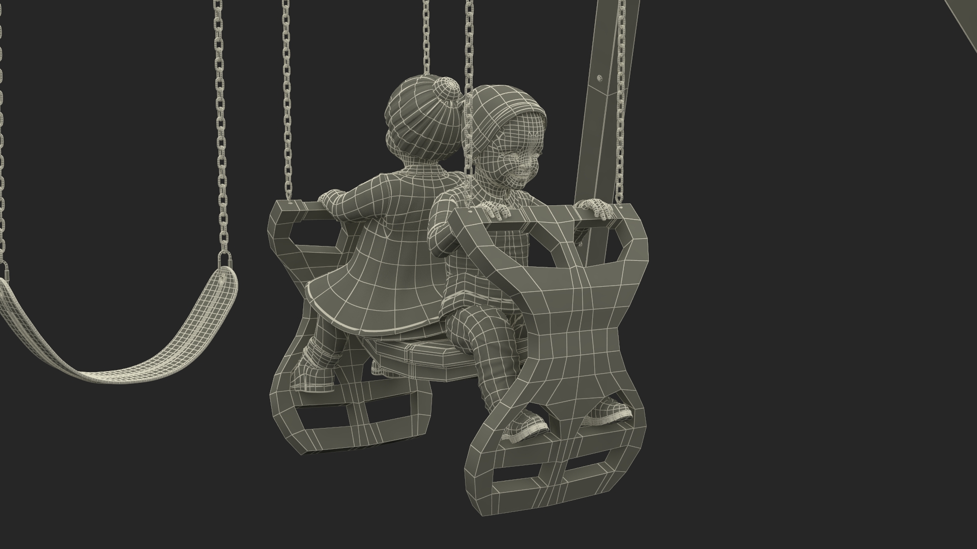 Toddler Children on Swing Fur 3D model