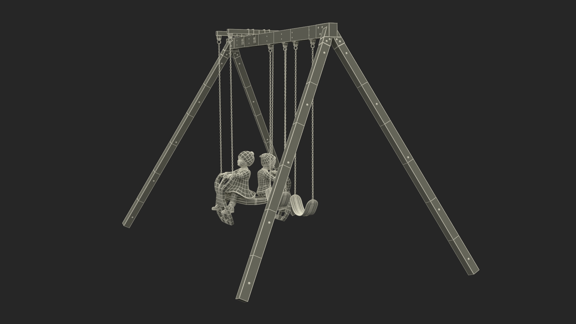 Toddler Children on Swing Fur 3D model