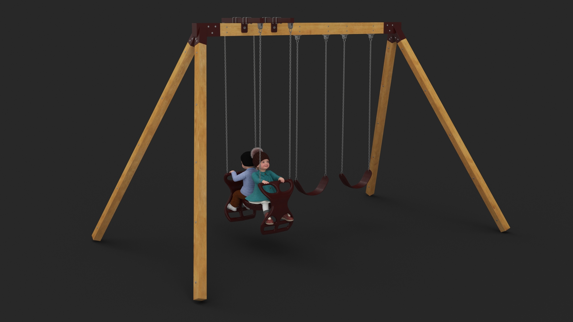 Toddler Children on Swing Fur 3D model