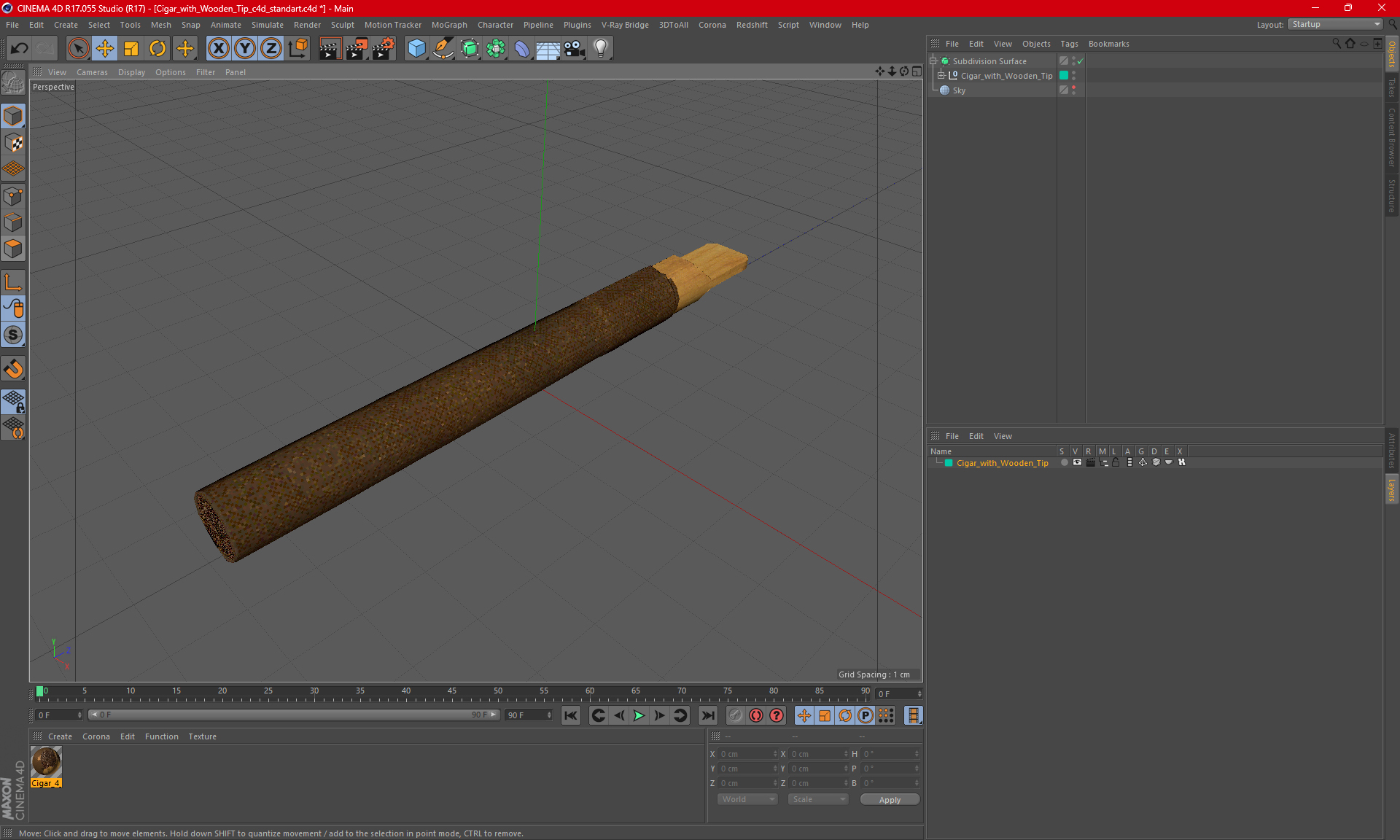 3D Cigar with Wooden Tip