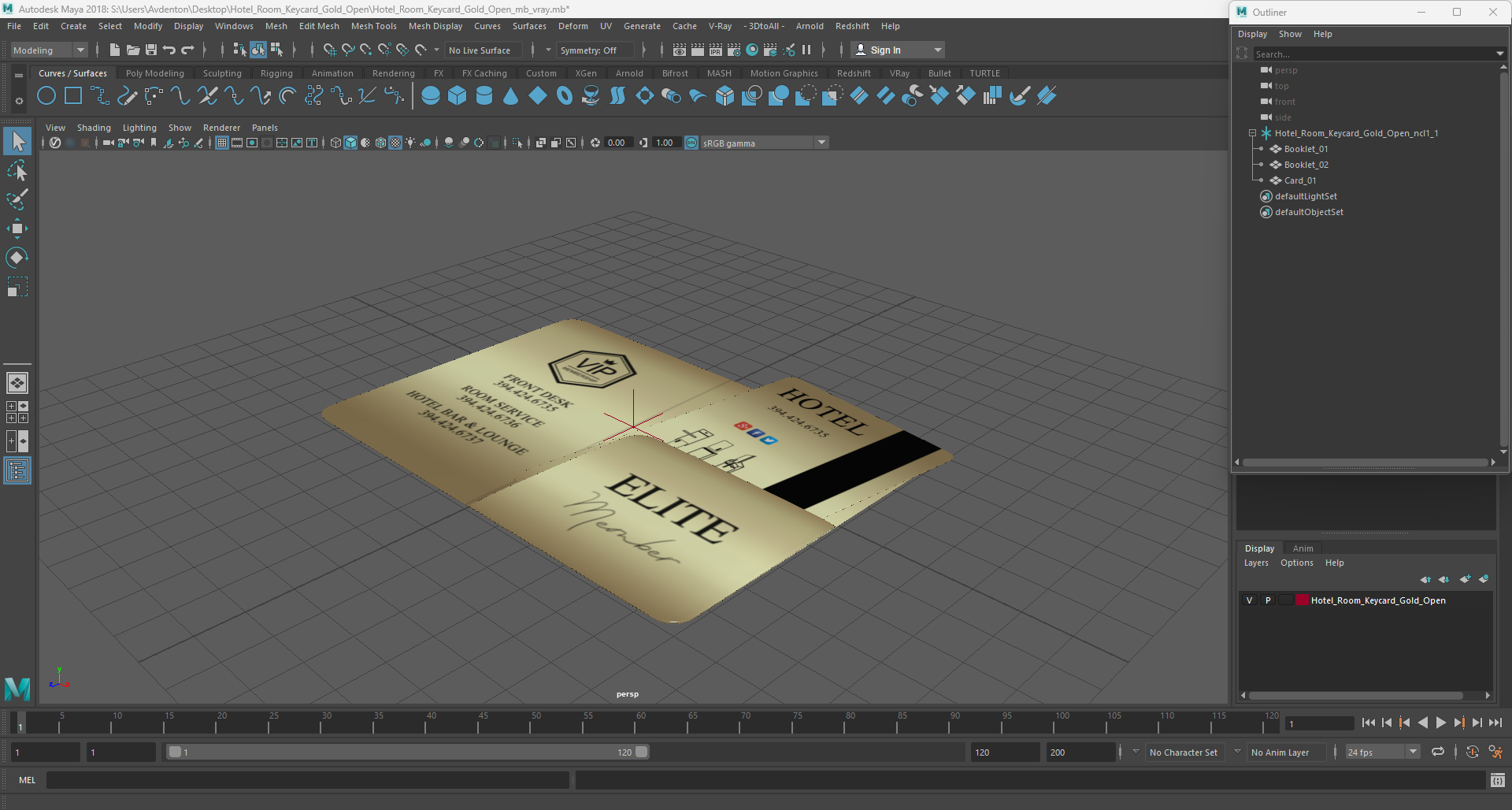 3D Hotel Room Keycard Gold Open model