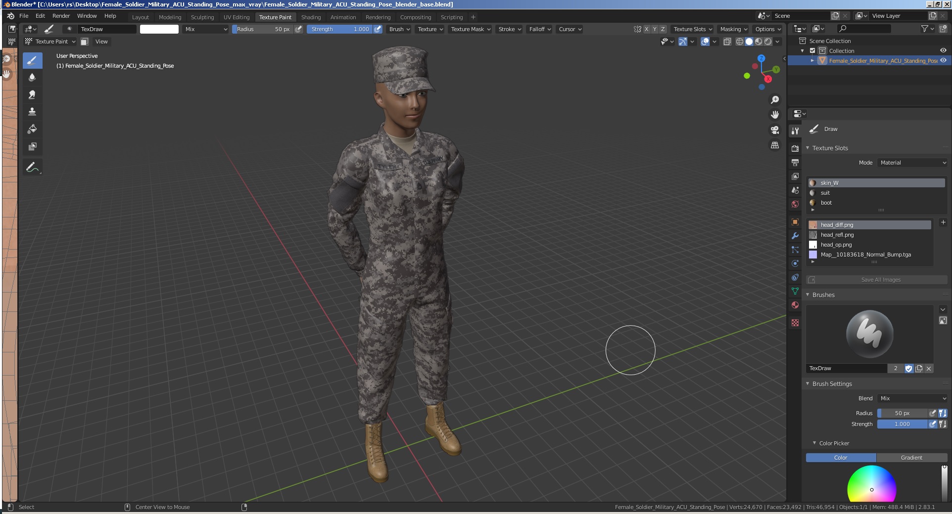 3D Female Soldier Military ACU Standing Pose