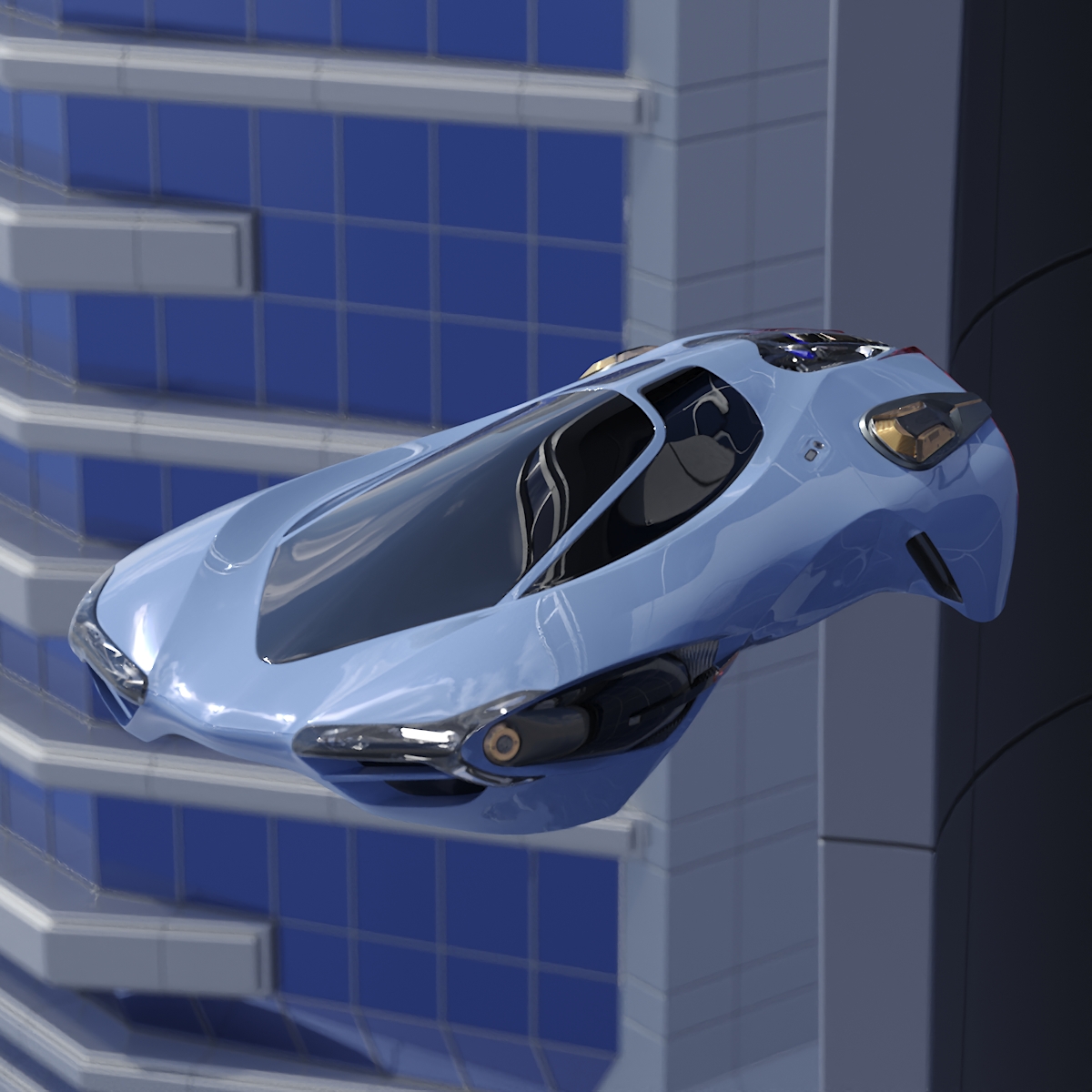 3D Futuristic Flying Car Blue Rigged model