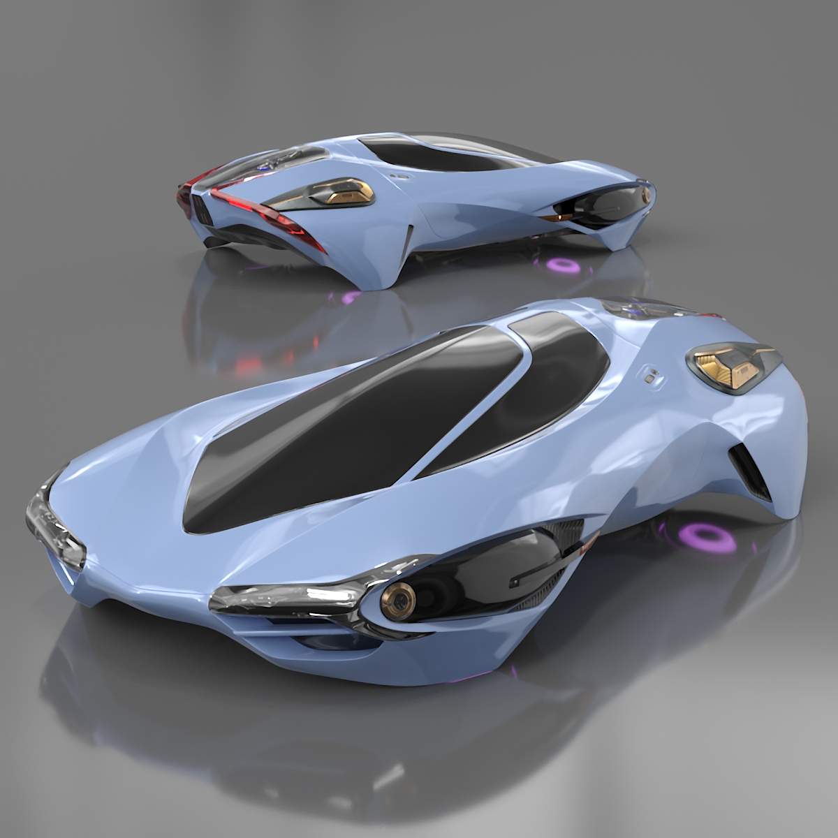 3D Futuristic Flying Car Blue Rigged model