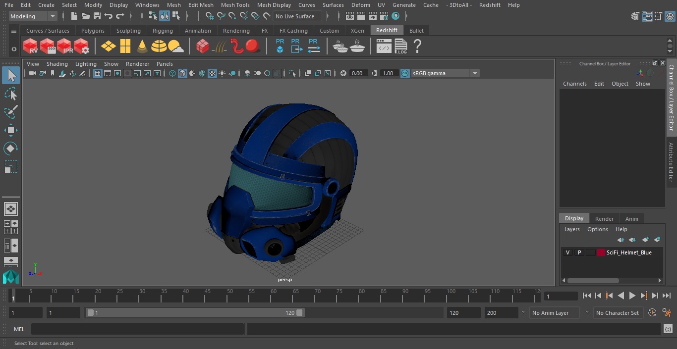 SciFi Helmet Blue 3D