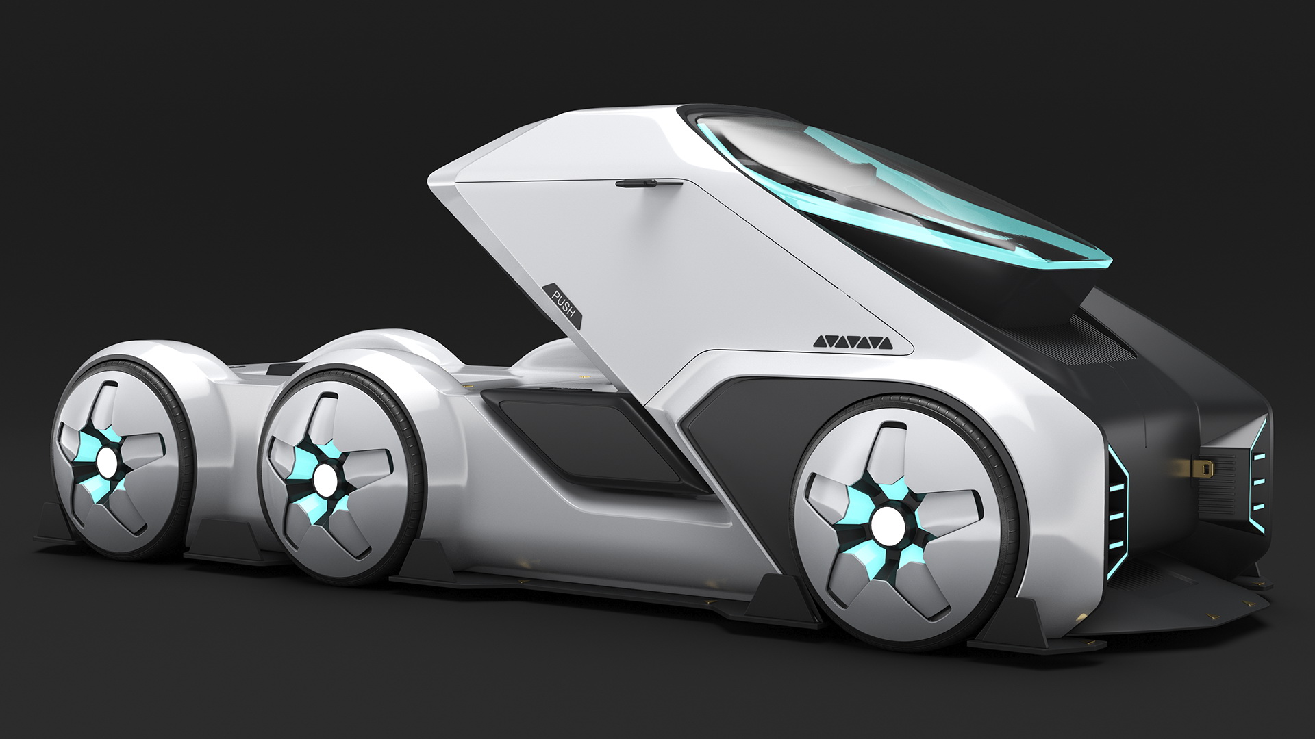 Futuristic Hi-Tech Truck White Rigged 3D