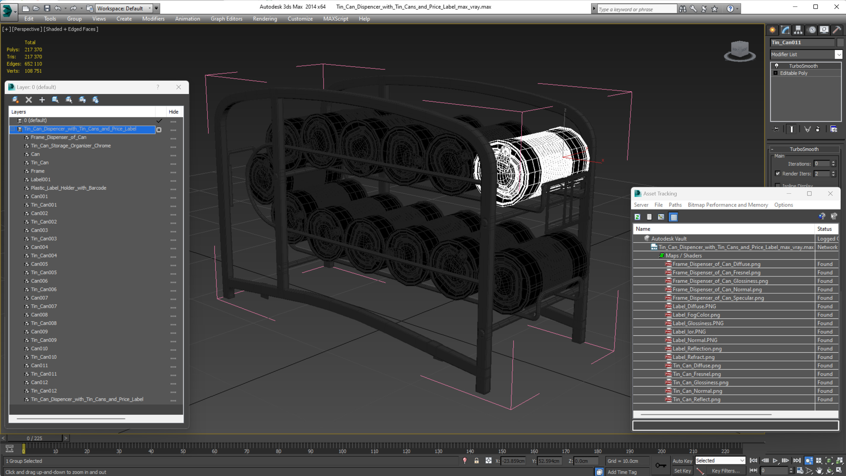 Tin Can Dispenser with Tin Cans and Price Label 3D