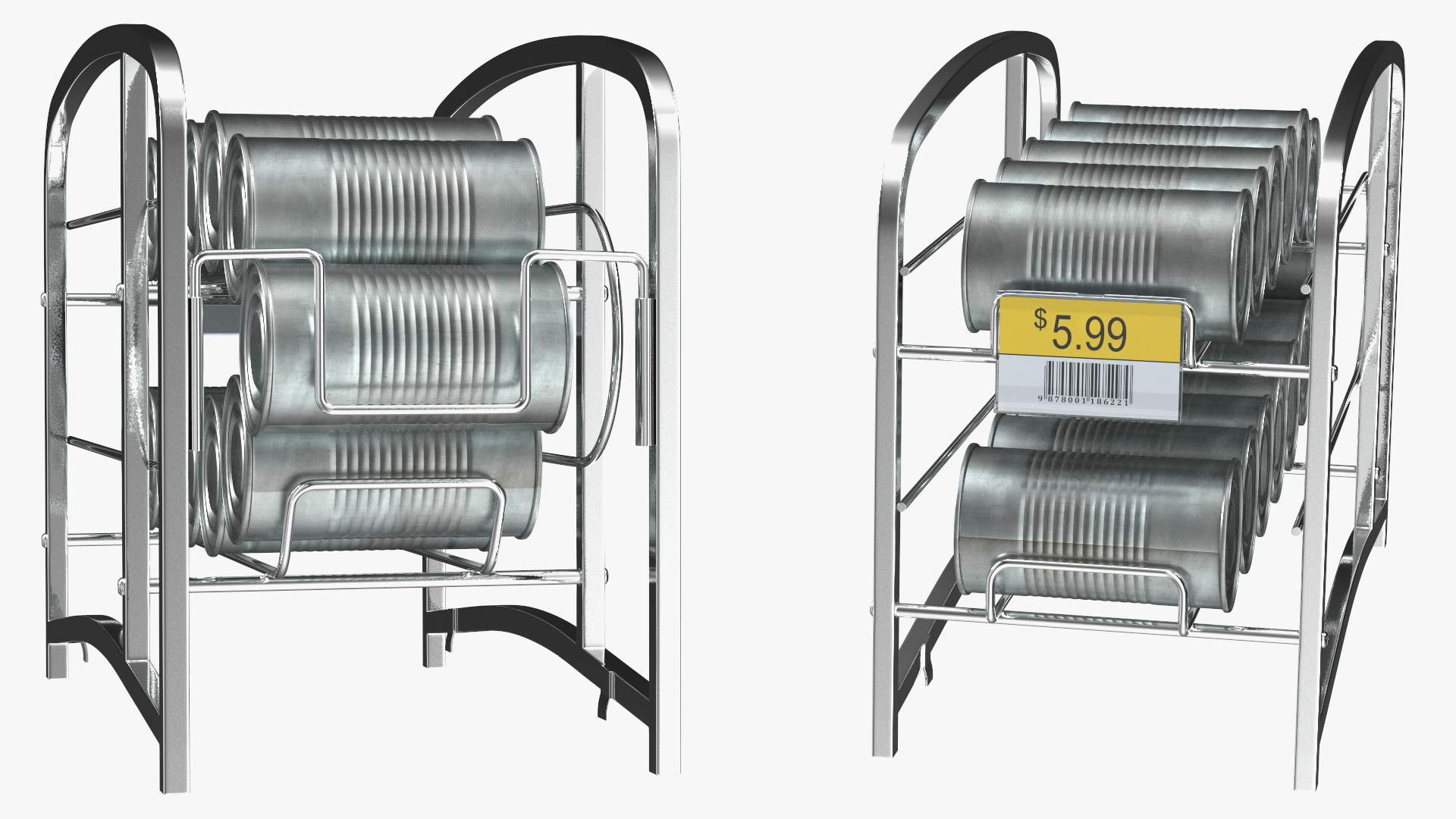 Tin Can Dispenser with Tin Cans and Price Label 3D