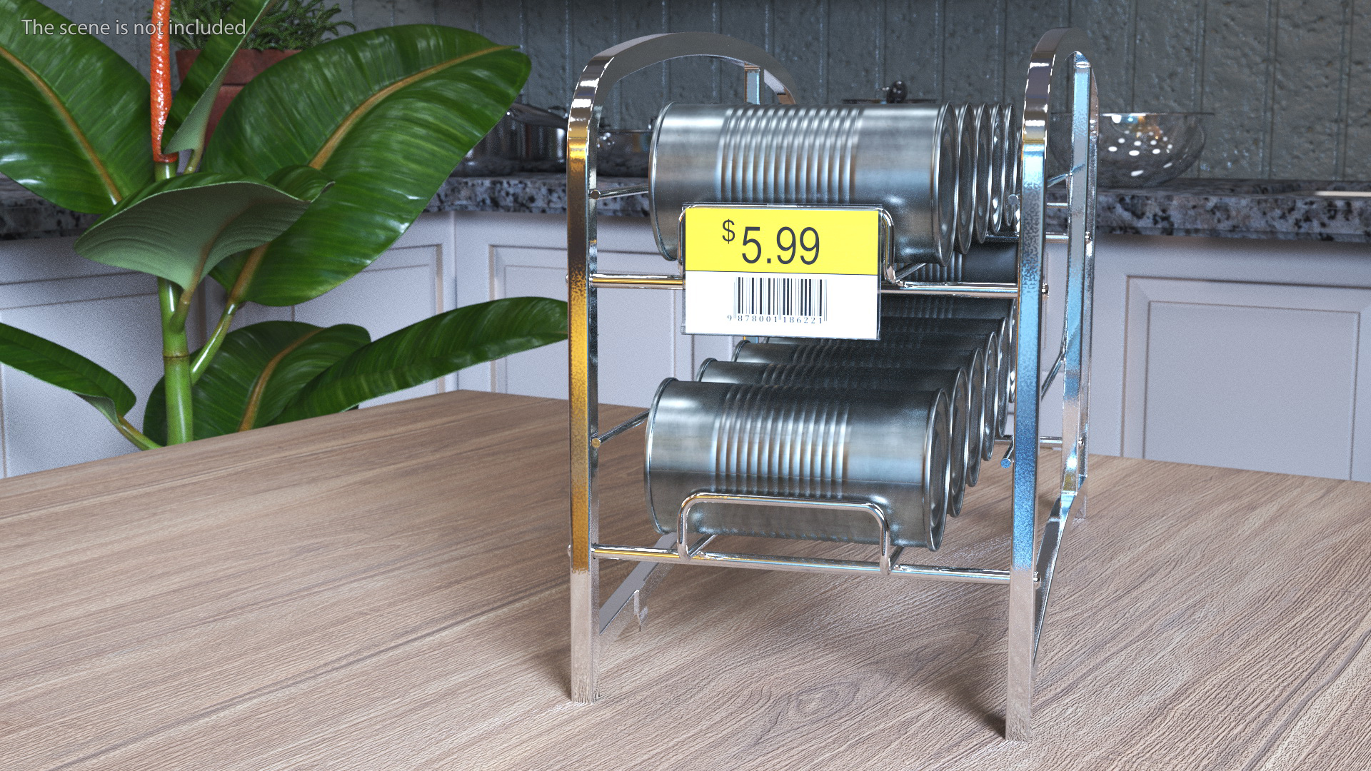 Tin Can Dispenser with Tin Cans and Price Label 3D