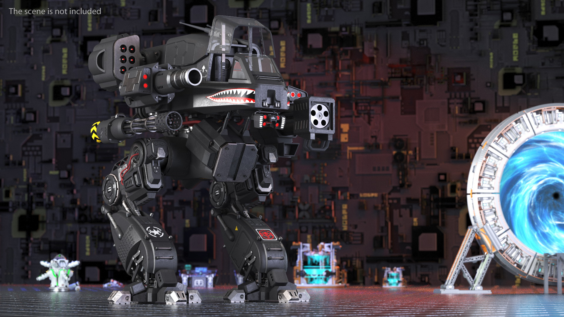 3D Big Walking Combat Robot Empty Black