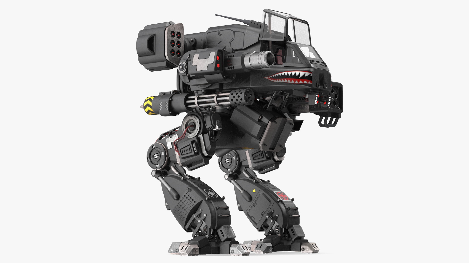 3D Big Walking Combat Robot Empty Black