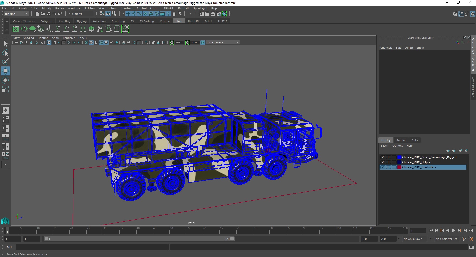 3D Chinese MLRS WS-2D Green Camouflage Rigged for Maya