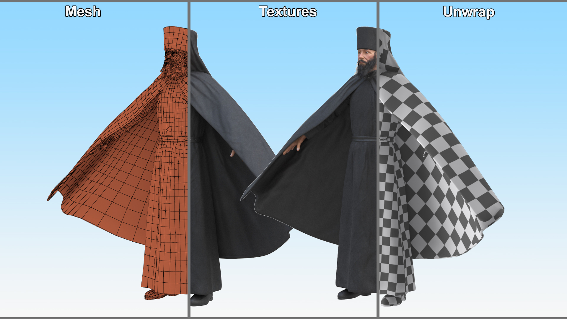 Orthodox Monk Fully Dressed A-Pose 3D model