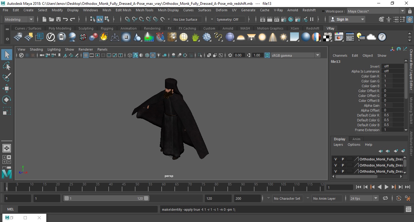 Orthodox Monk Fully Dressed A-Pose 3D model