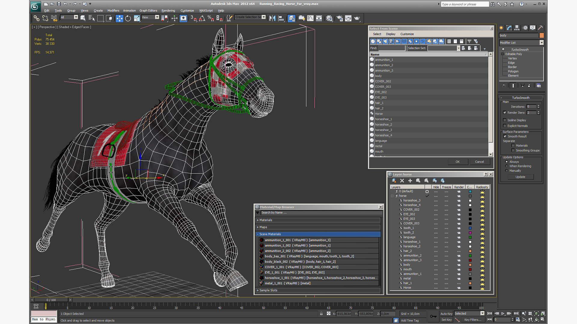 Running Racing Horse Fur 3D model