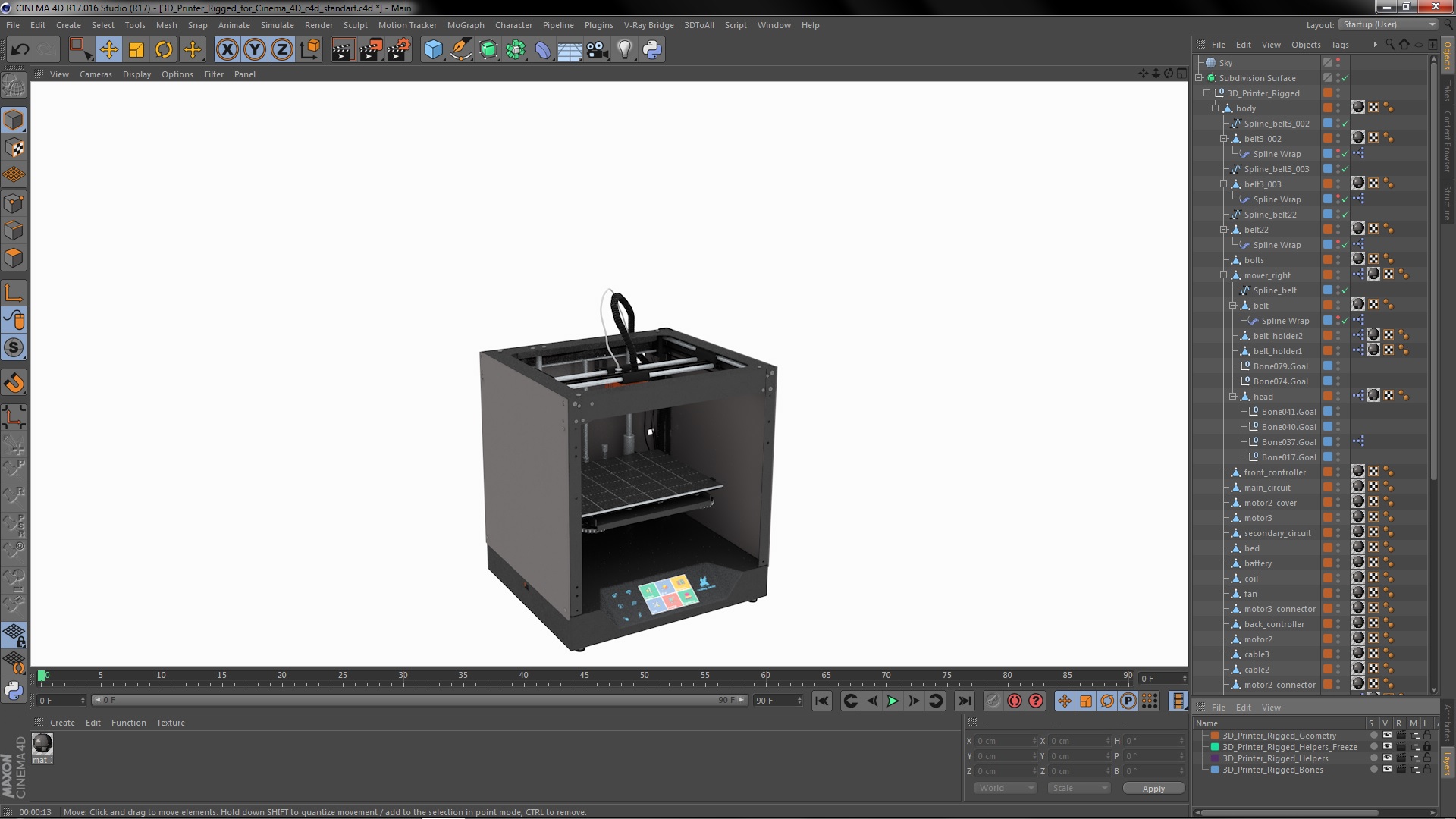 3D 3d Printer Rigged for Cinema 4D