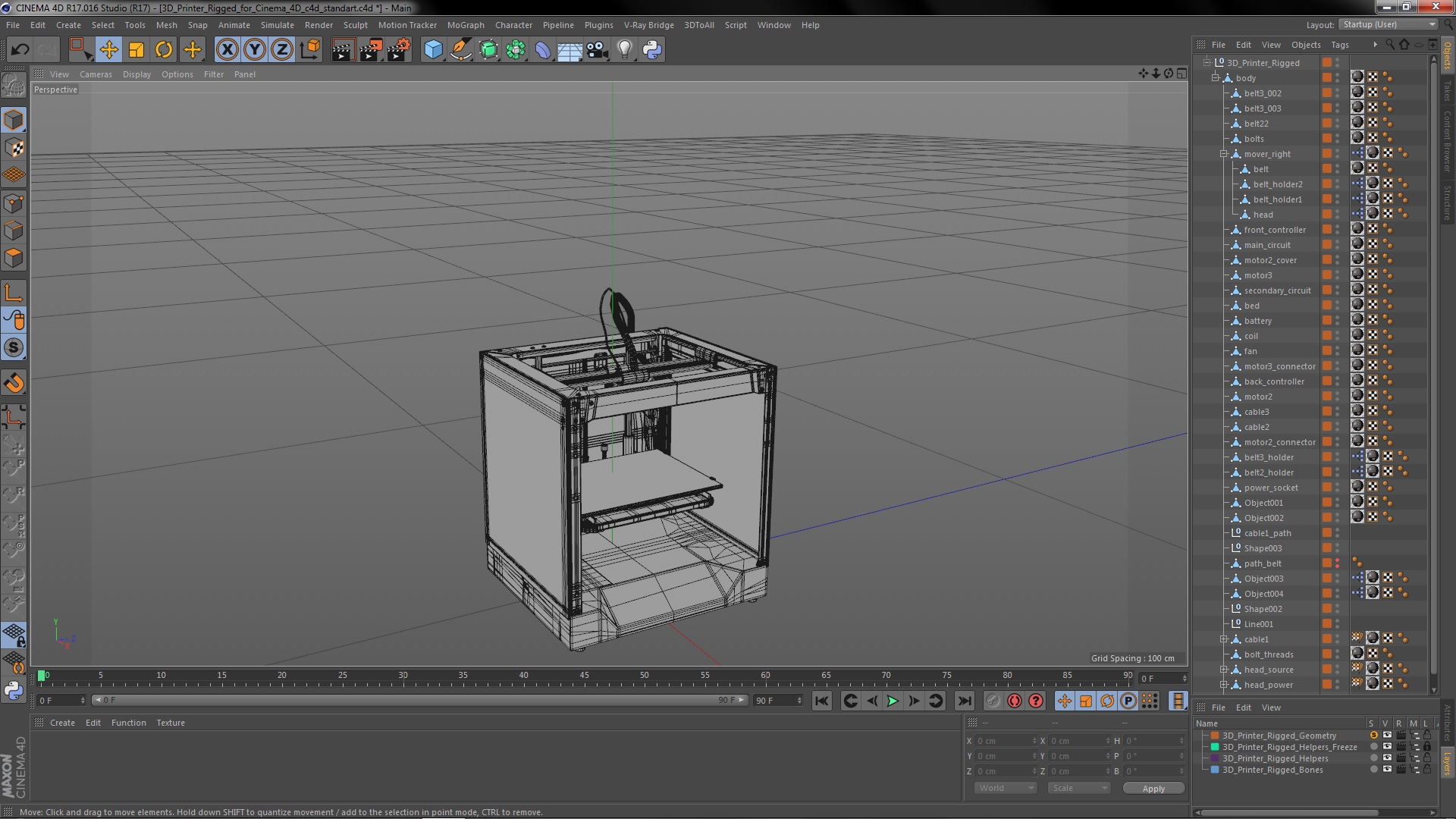 3D 3d Printer Rigged for Cinema 4D