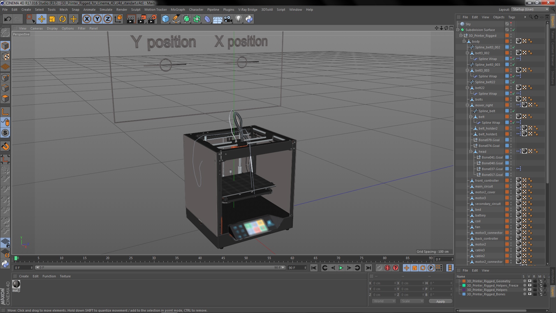 3D 3d Printer Rigged for Cinema 4D