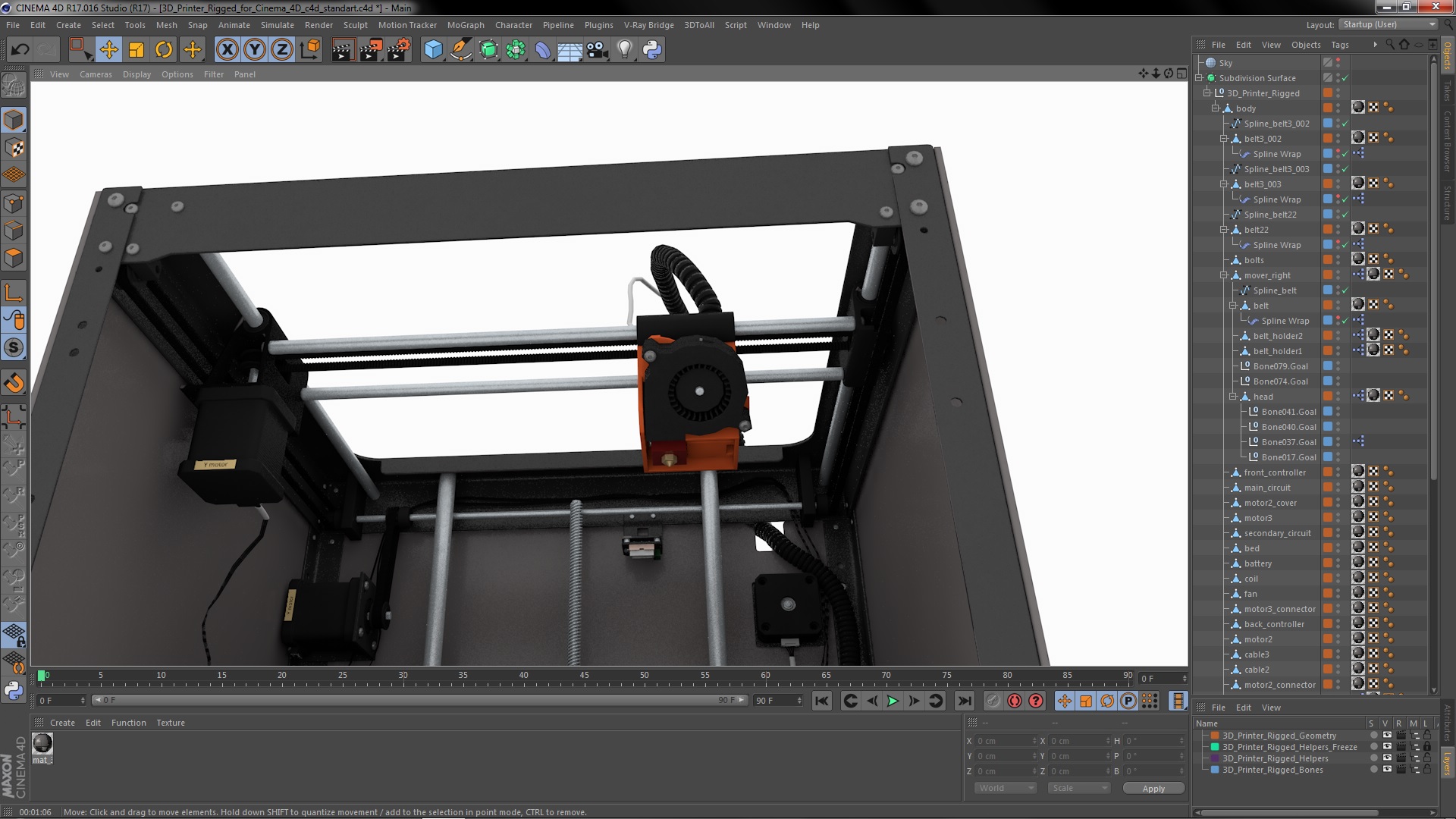 3D 3d Printer Rigged for Cinema 4D