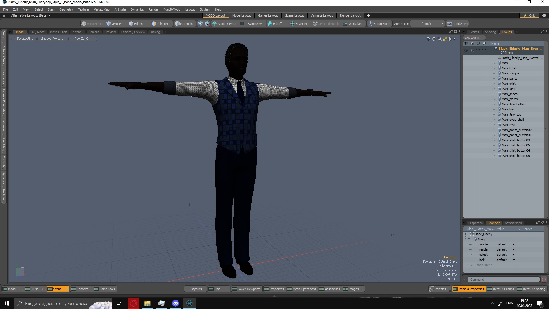 Black Elderly Man Everyday Style T-Pose 3D model