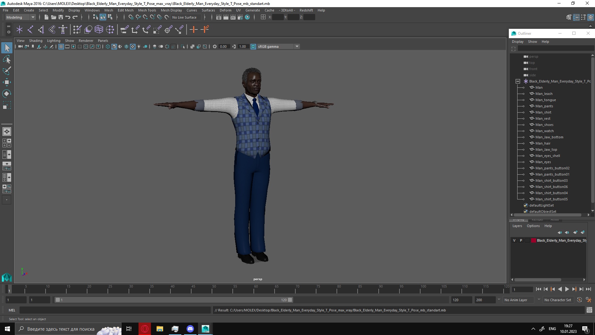 Black Elderly Man Everyday Style T-Pose 3D model