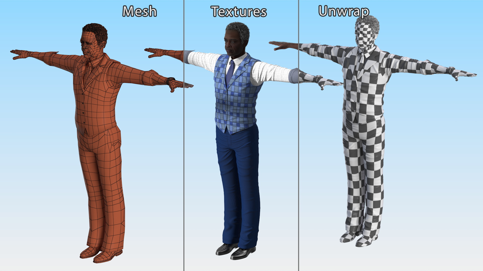 Black Elderly Man Everyday Style T-Pose 3D model