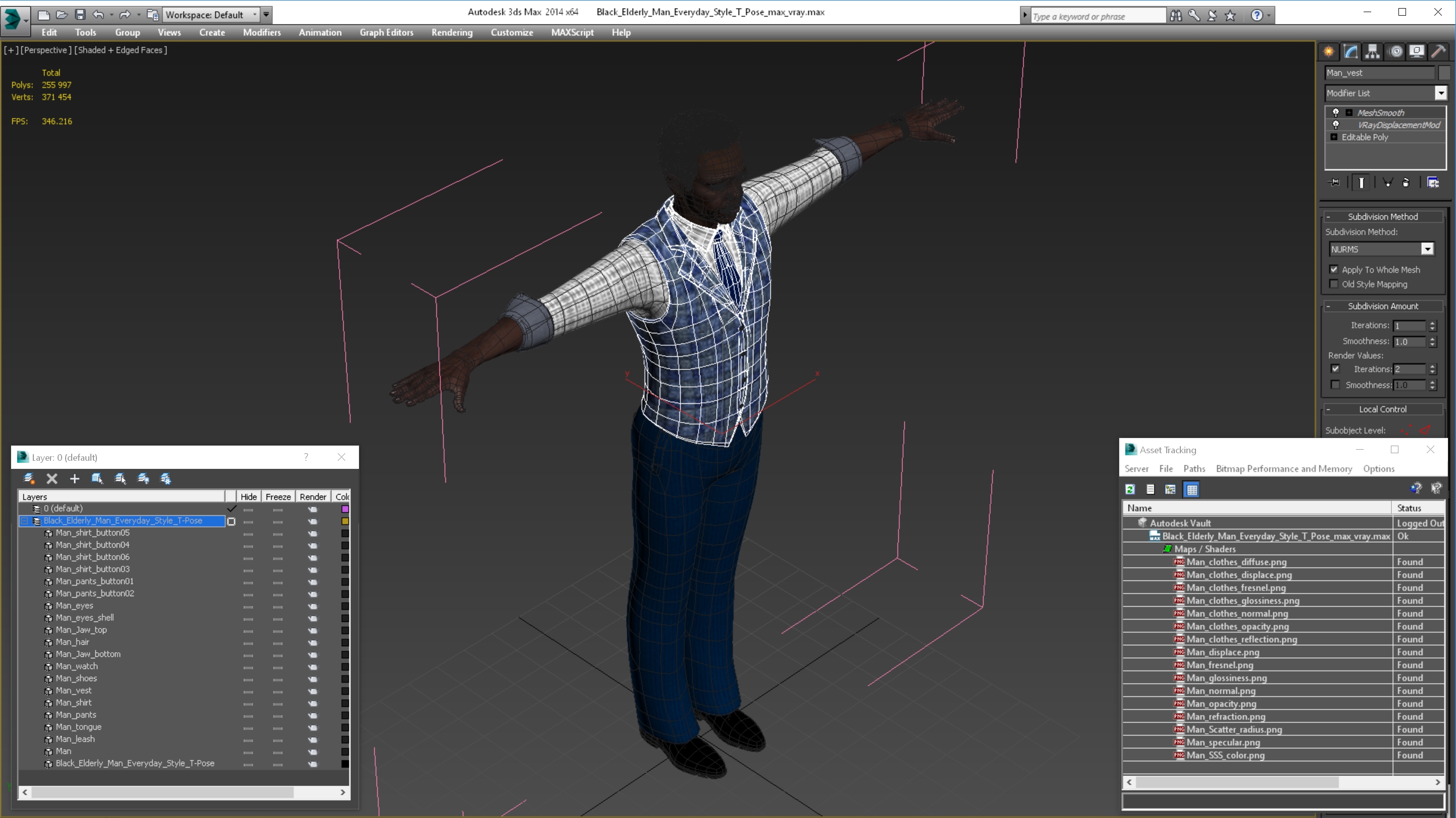 Black Elderly Man Everyday Style T-Pose 3D model