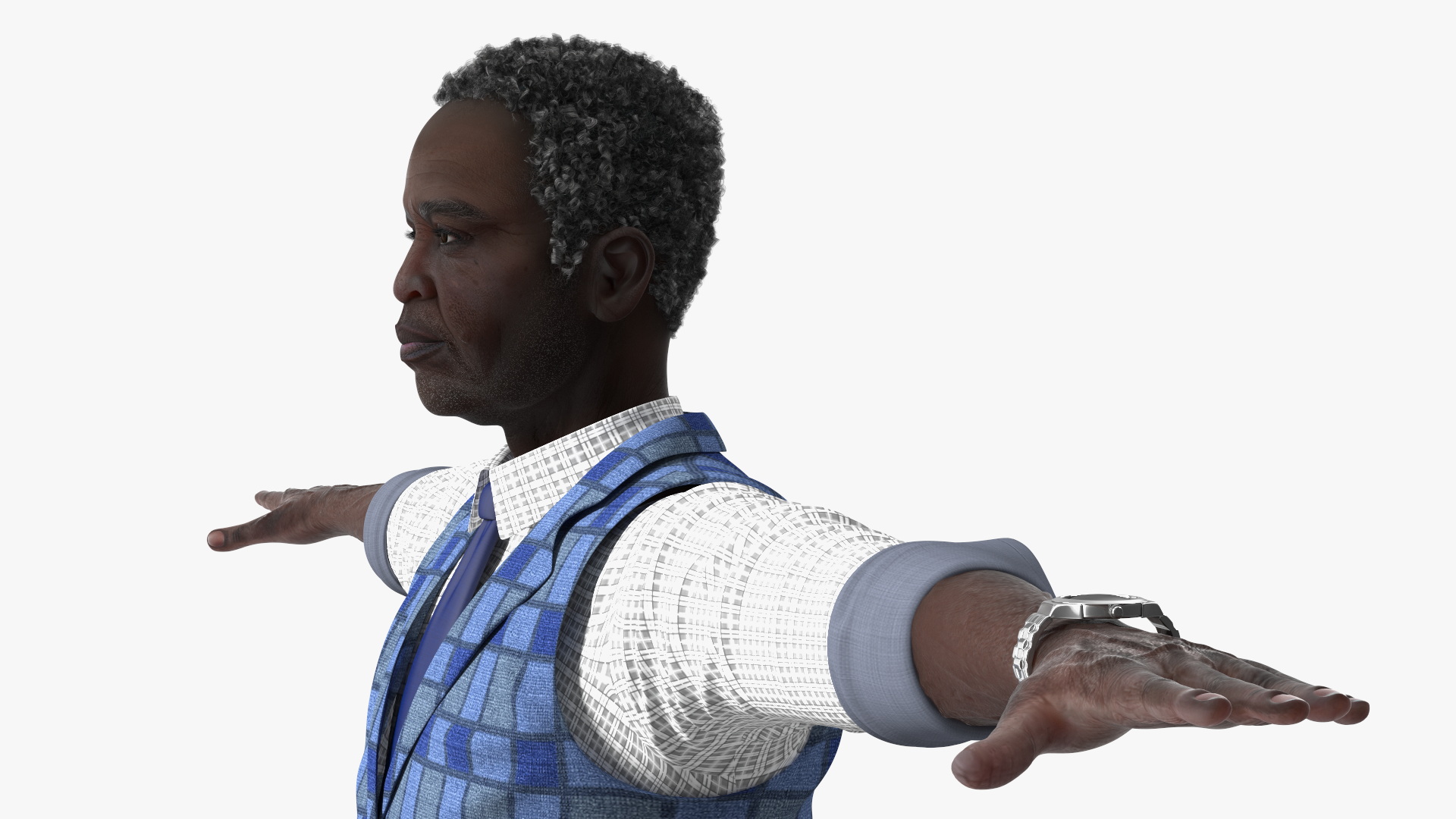 Black Elderly Man Everyday Style T-Pose 3D model