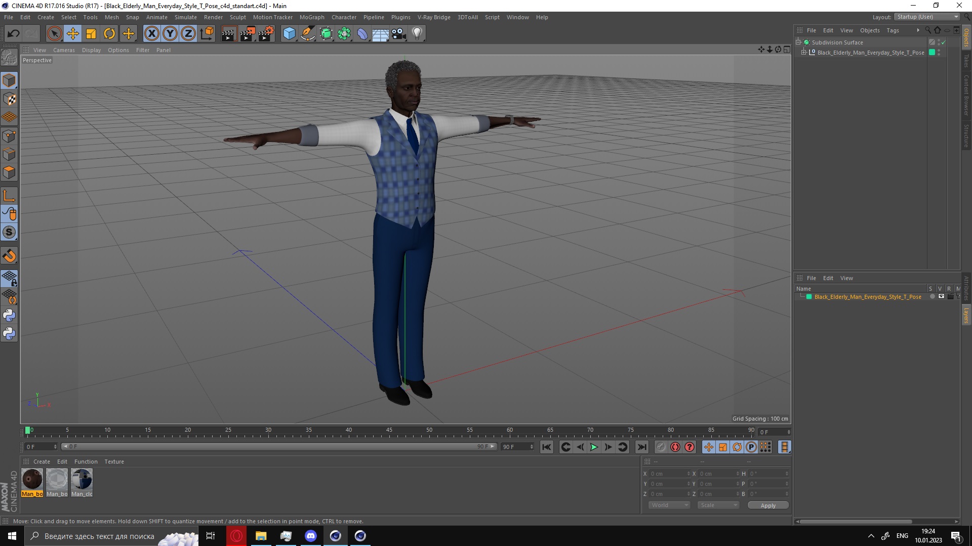 Black Elderly Man Everyday Style T-Pose 3D model