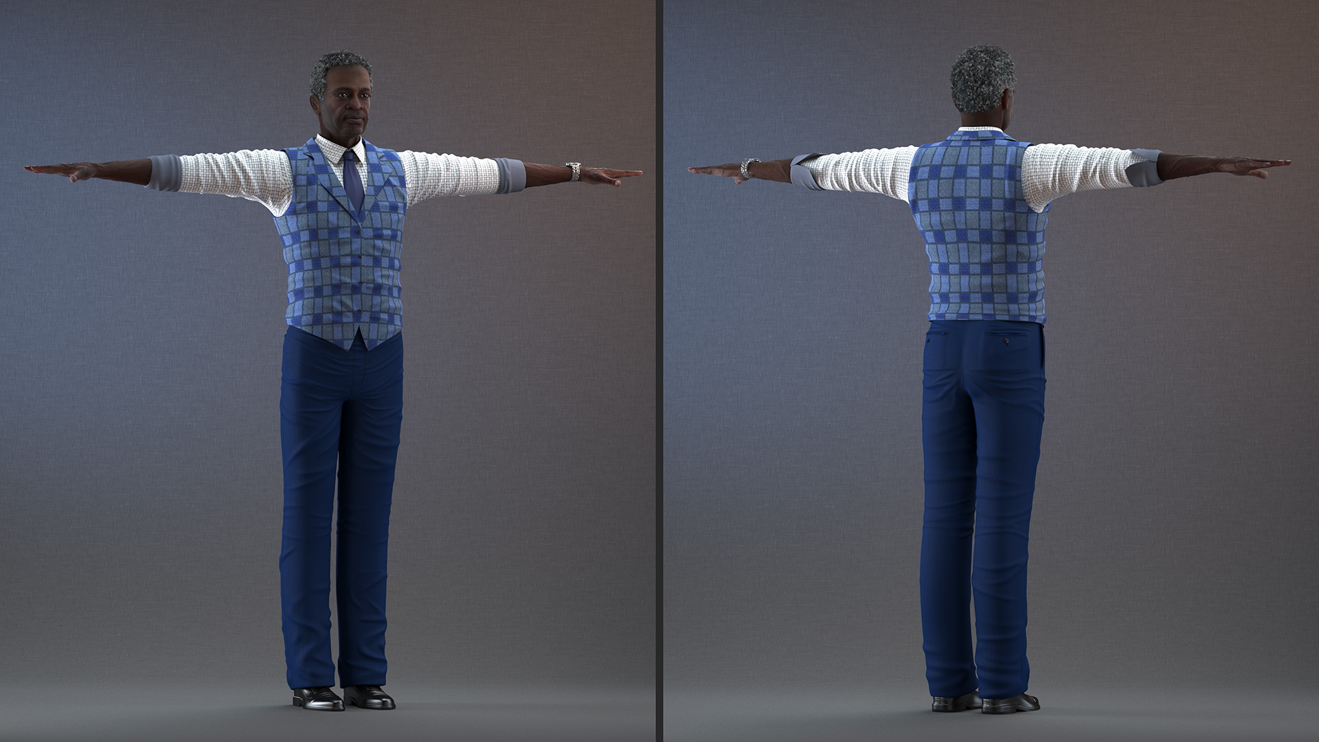 Black Elderly Man Everyday Style T-Pose 3D model