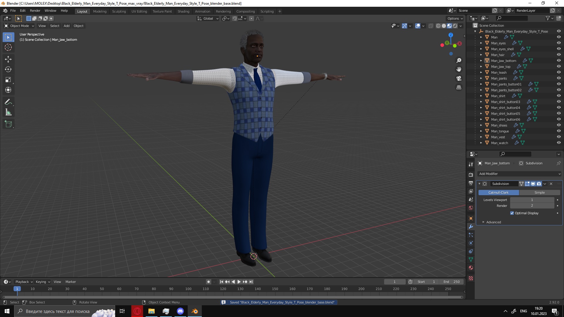 Black Elderly Man Everyday Style T-Pose 3D model