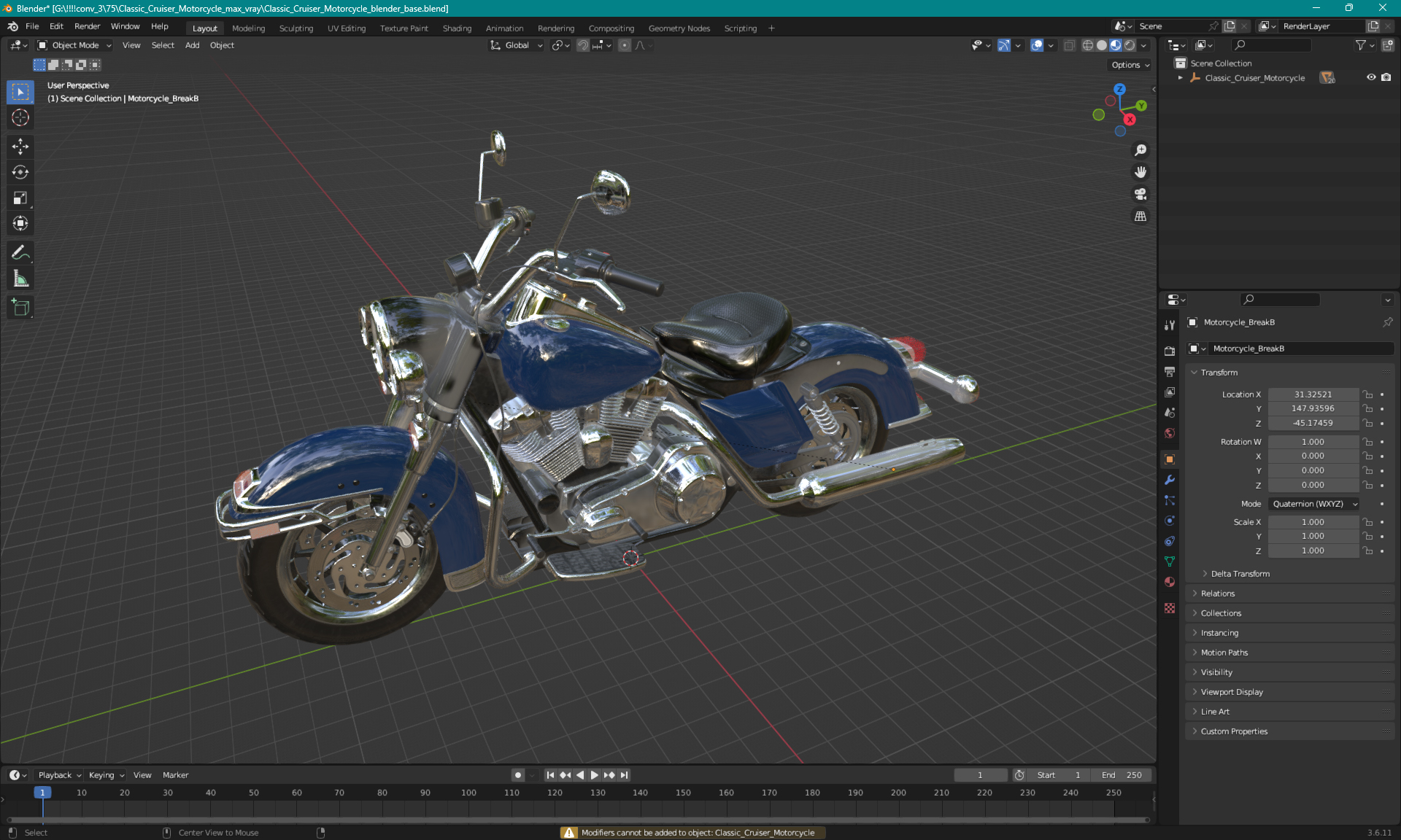 3D Classic Cruiser Motorcycle