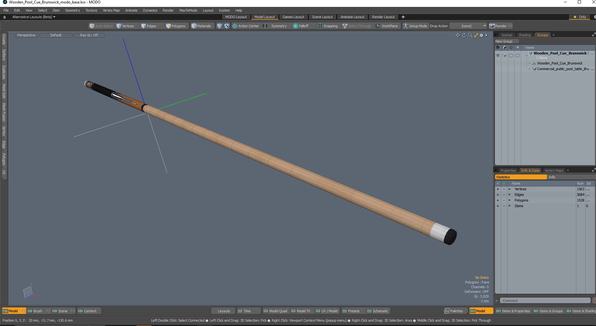 3D model Wooden Pool Cue Brunswick