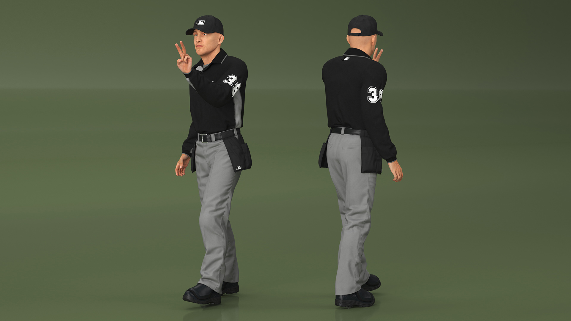 Baseball Umpire in Cap Showing Points 3D