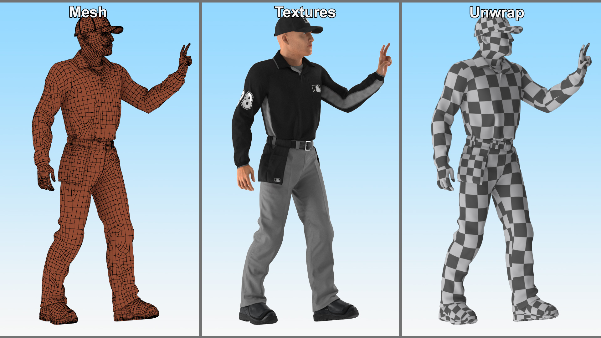 Baseball Umpire in Cap Showing Points 3D