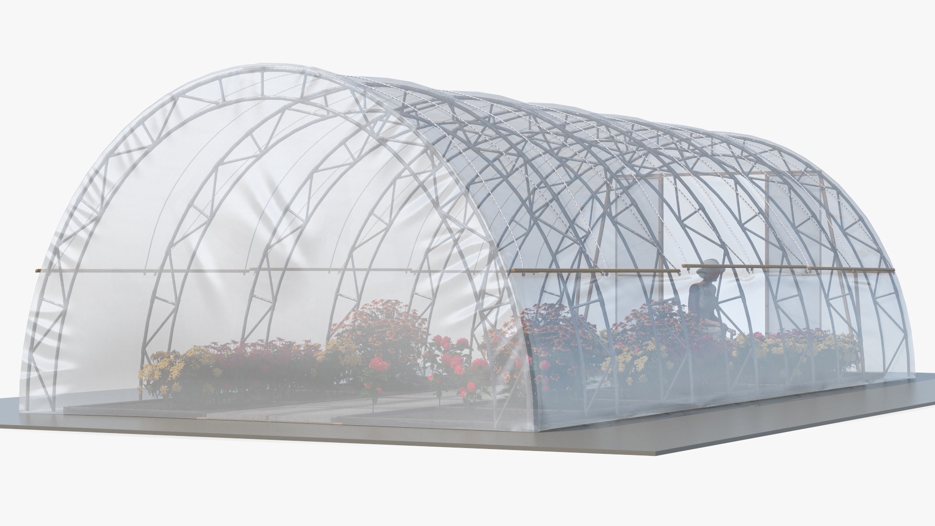 Flowers Greenhouse Tent with Gardener 3D