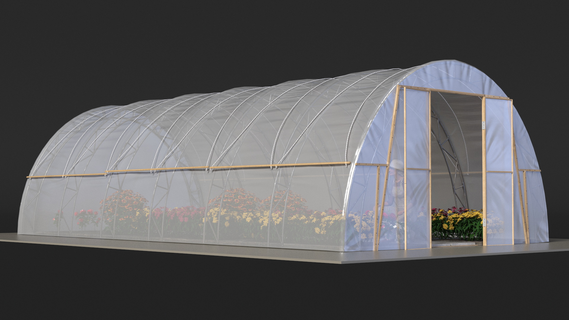 Flowers Greenhouse Tent with Gardener 3D