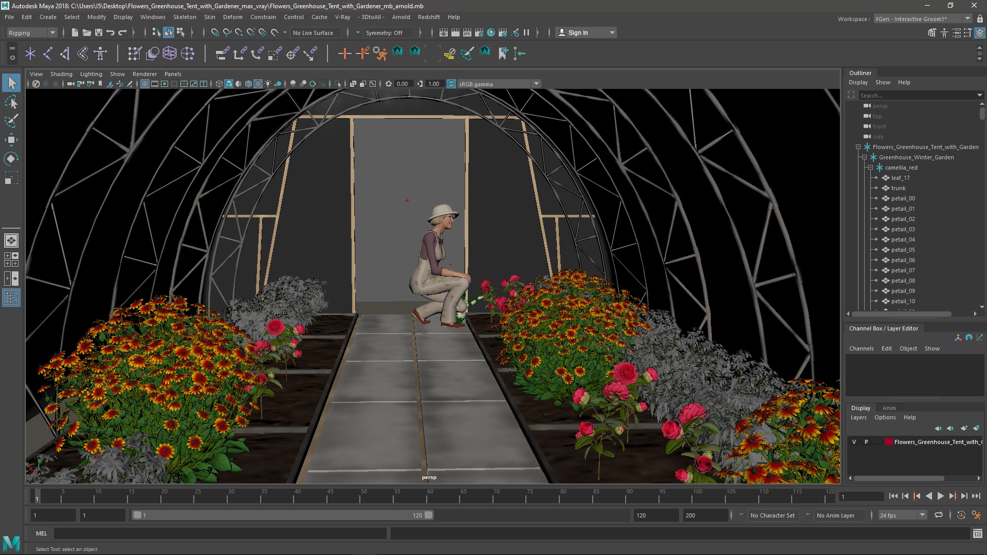 Flowers Greenhouse Tent with Gardener 3D