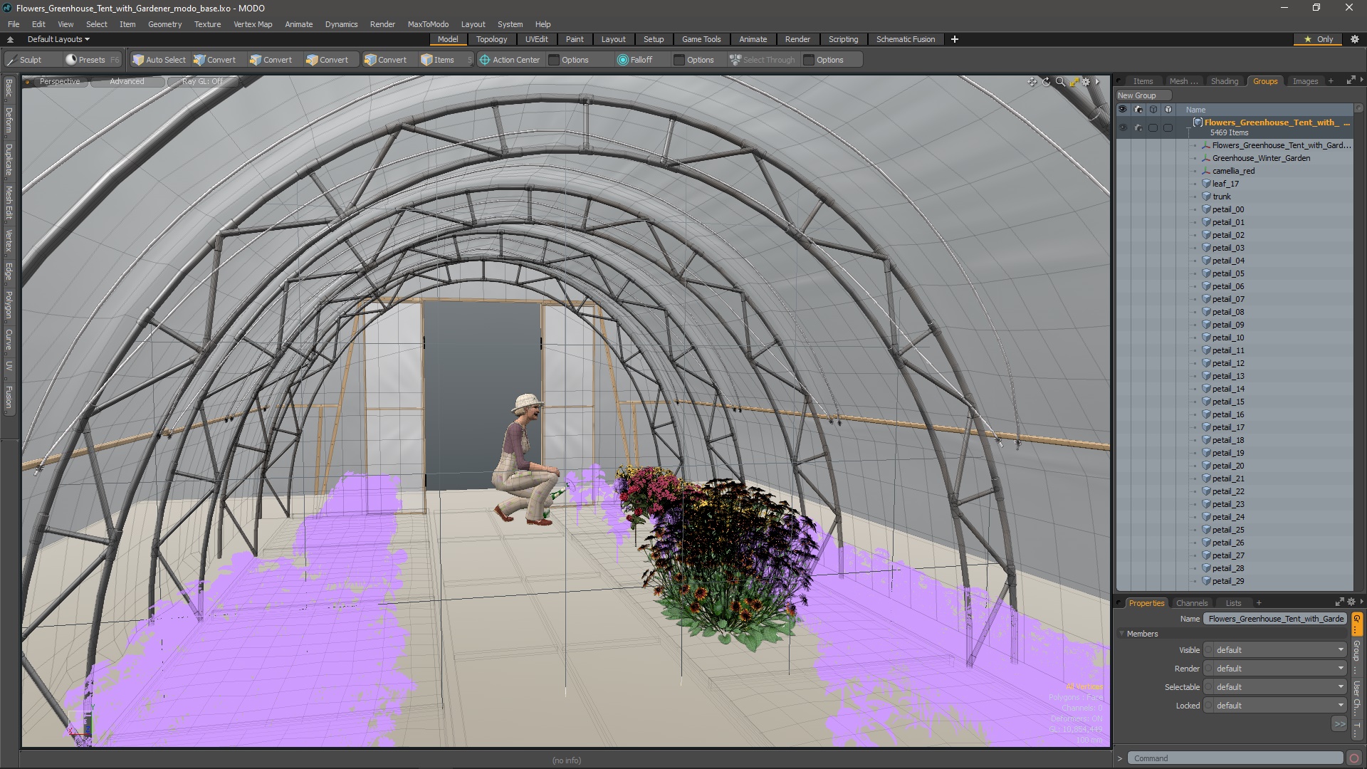 Flowers Greenhouse Tent with Gardener 3D