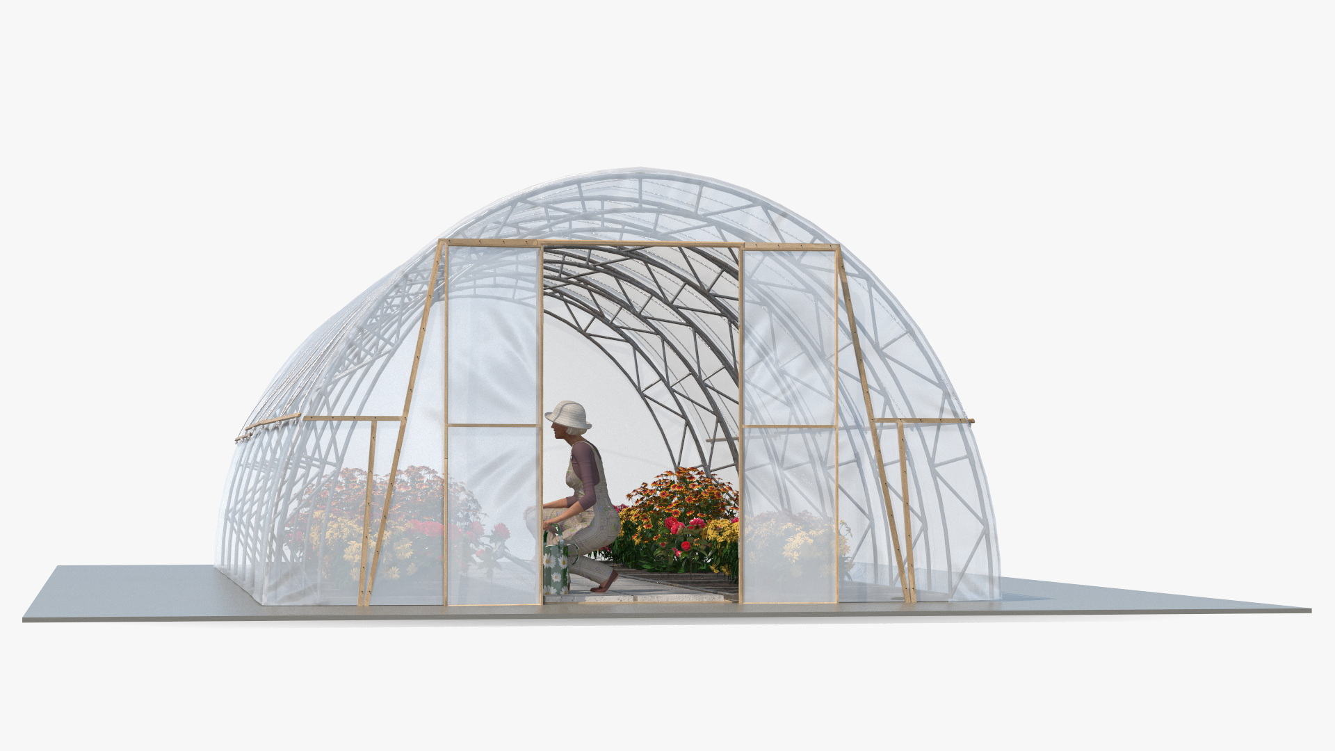 Flowers Greenhouse Tent with Gardener 3D