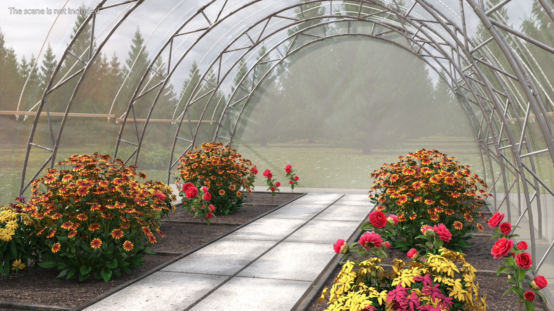 Flowers Greenhouse Tent with Gardener 3D