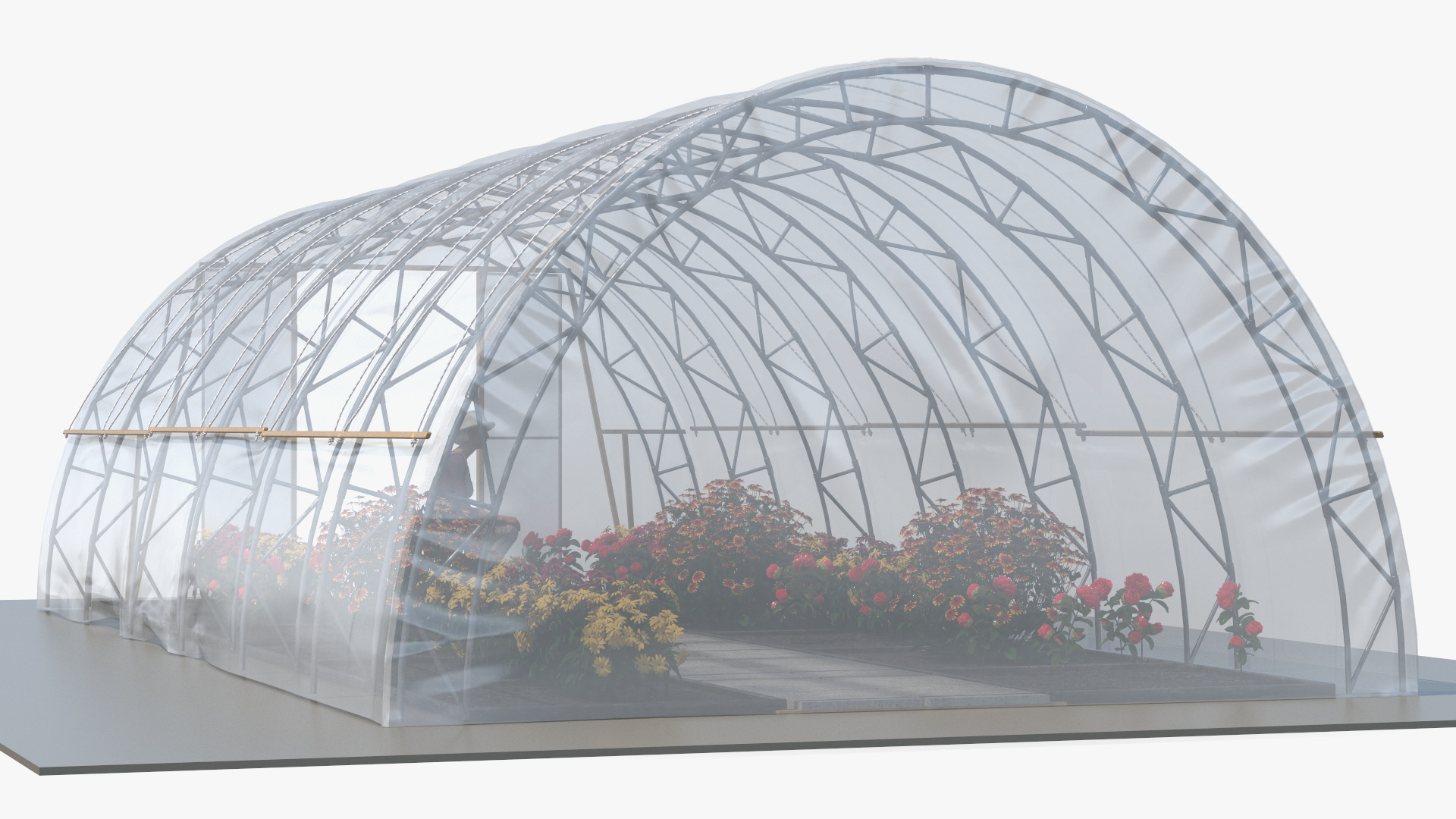 Flowers Greenhouse Tent with Gardener 3D