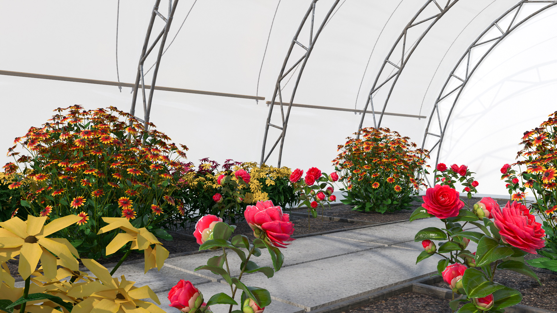 Flowers Greenhouse Tent with Gardener 3D