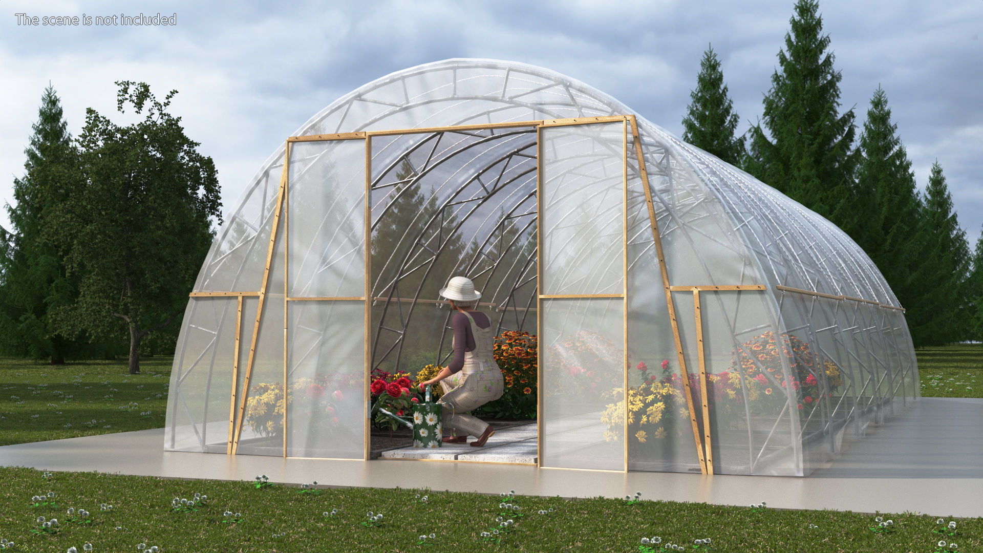 Flowers Greenhouse Tent with Gardener 3D